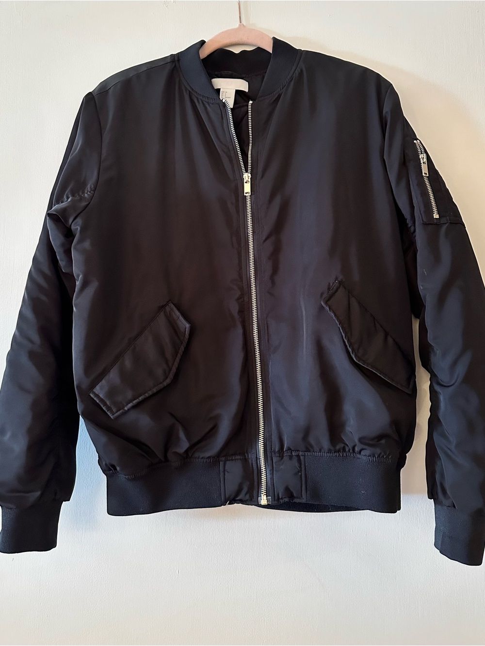 H&M Black Bomber Jacket with Zip Front